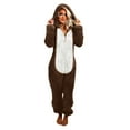 thumbnail image 1 of Onesie Pajamas for Women Cat Ears Hooded Cute Sherpa Fleece Fuzzy Teddy Jumpsuits Zip-up Plus Size Lounge Sleepwear, 3XL Coffee 01, 1 of 5