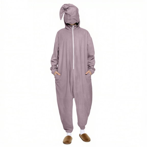 Onesie Pajamas for Women Onesie Adult Zipper Hooded Solid Color Onesie Pajamas Soft One Piece Pajamas