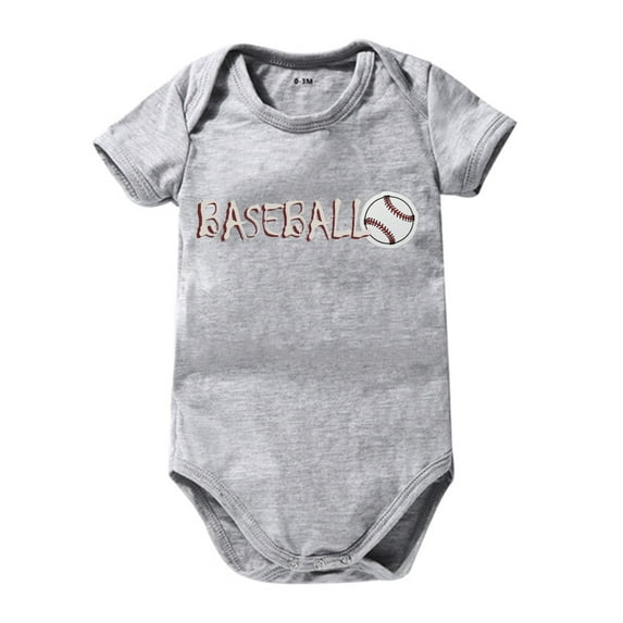 Onesies Boys Girls Baseball Cartoon Print Short Sleeved Crawl Summer Solid Color Onesies Boy Grey