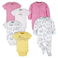 thumbnail image 1 of Onesies Brand Baby 4 Pack Short Sleeve Bodysuit and 2 Pack Sleep 'N Play Clothing Bundle, Pink Cat, 6-9 Months, 1 of 8