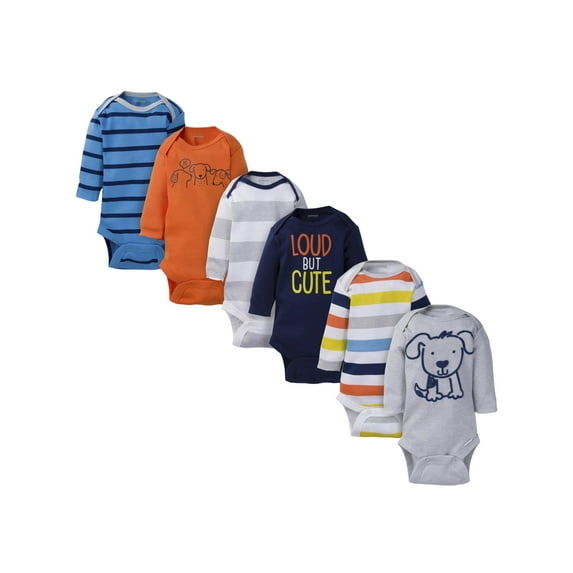 Onesies Brand Baby Boy Long Sleeve Bodysuits, 6-Pack, Sizes Newborn - 12 Months