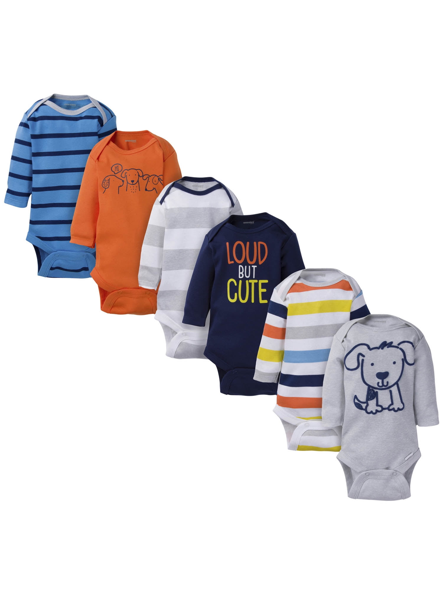Onesies Brand Baby Boy Long Sleeve Bodysuits, 6-Pack, Sizes Newborn - 12 Months