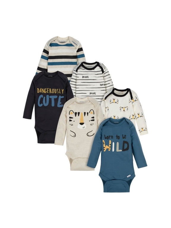 Onesies Brand Baby Boy Long Sleeve Bodysuits, 6-Pack, Sizes Newborn - 12 Months