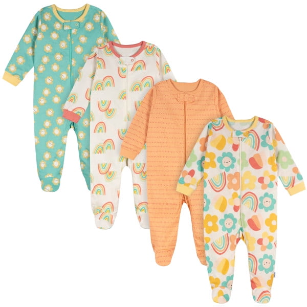 Onesies Brand Baby Girl Sleep ´N Play Footed Pajamas, 4-Pack, Sizes Newborn - 6/9 Months