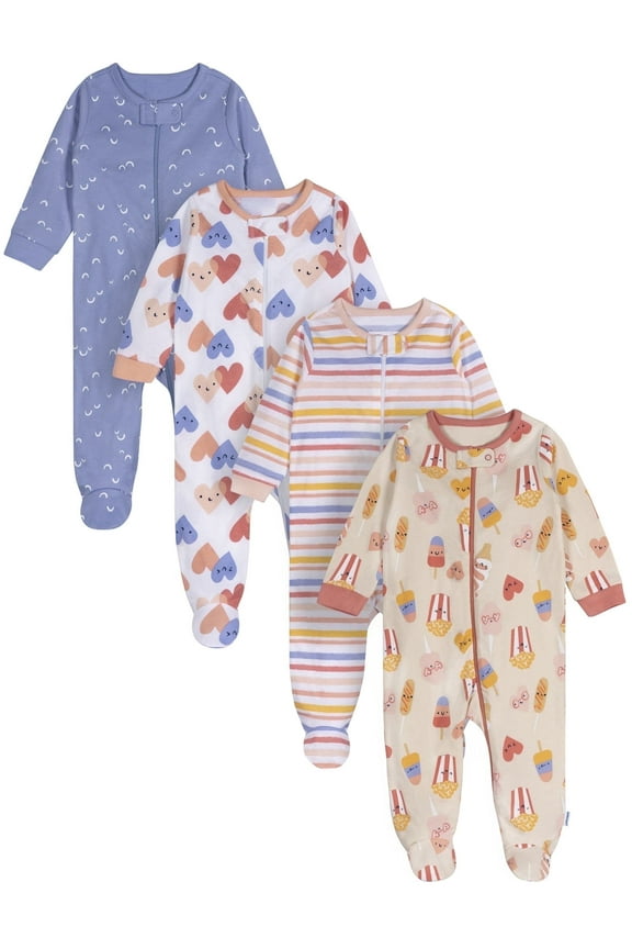 Brand Baby Girl Sleep ´N Play Footed Pajamas, 4-Pack, Sizes Newborn - 6/9 Months