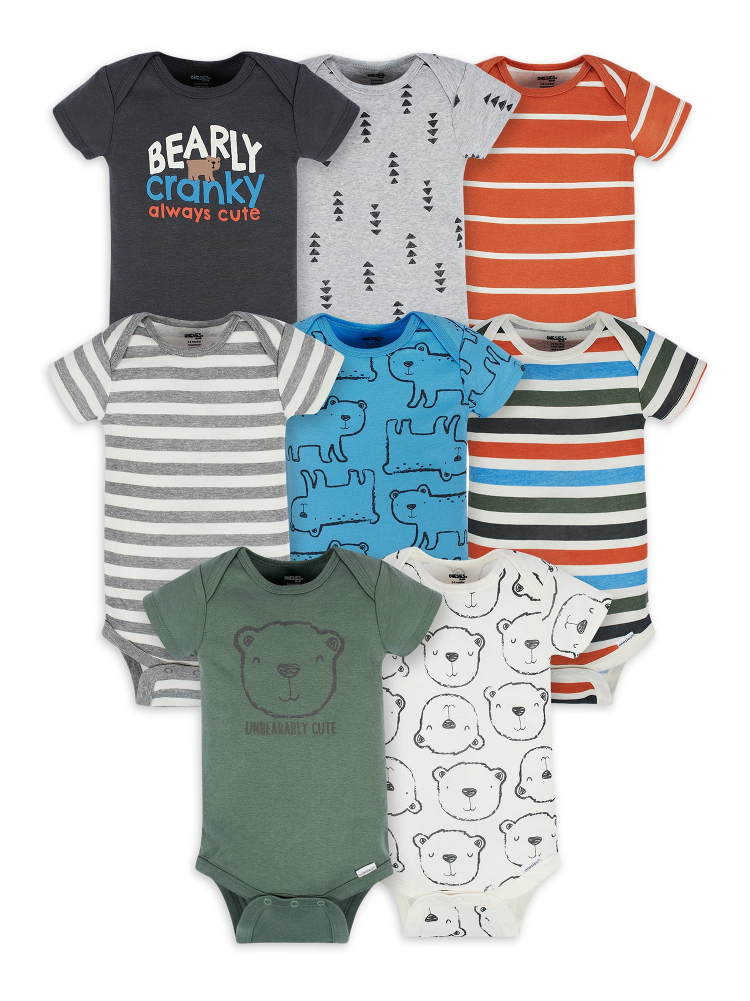 Onesies Brand Baby Boy Short Sleeve Onesies Bodysuits, 8Pack, Sizes