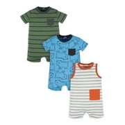 Onesies Brand Baby Boy Short Sleeve and Sleeveless Rompers, 3-Pack (0/3 Months - 24 Months)