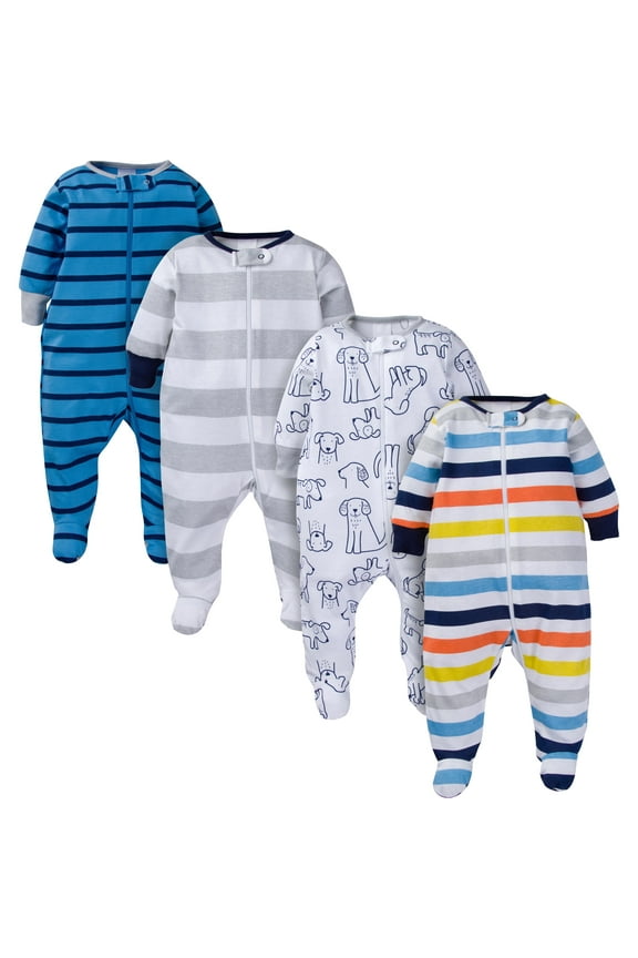 Brand Baby Boy Sleep 'N Plays Footed Pajamas, 4-Pack, Newborn - 6/9M