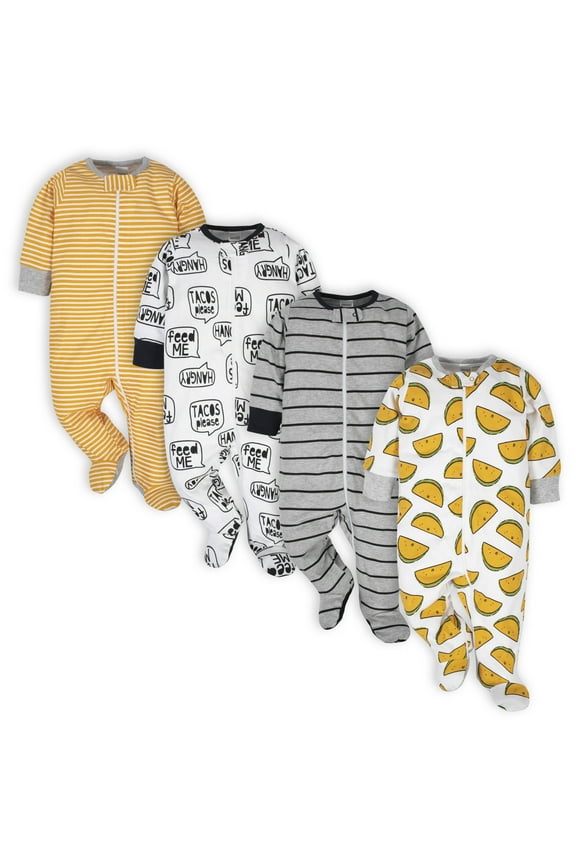 Brand Baby Boy Sleep 'N Plays Footed Pajamas, 4-Pack, Newborn - 6/9M