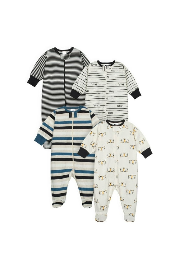 Brand Baby Boy Sleep 'N Plays Footed Pajamas, 4-Pack, Newborn - 6/9M