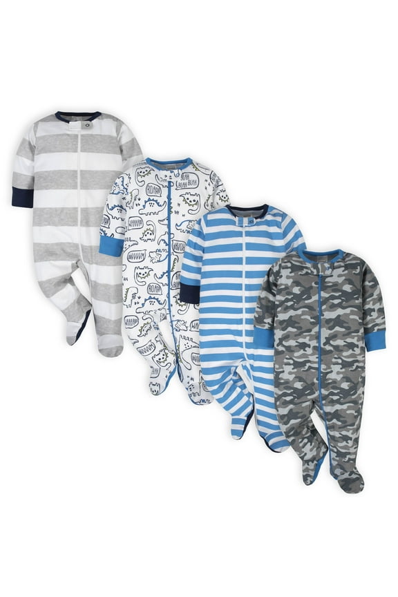 Brand Baby Boy Sleep 'N Plays Footed Pajamas, 4-Pack, Newborn - 6/9M