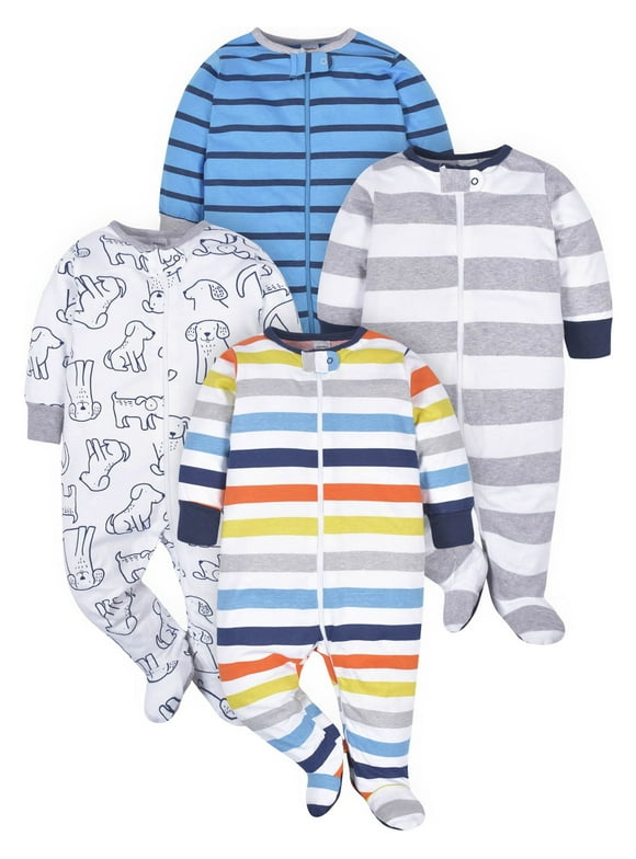 Onesies Brand Baby Boy Sleep 'n Plays Cotton Footed Pajamas, 4-Pack (Newborn - 6/9M)