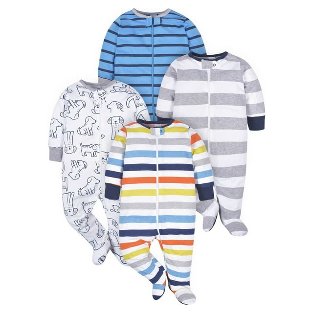 Onesies Brand Baby Boy Sleep 'n Plays Footed Pajamas, 4-Pack (Newborn - 6/9M)