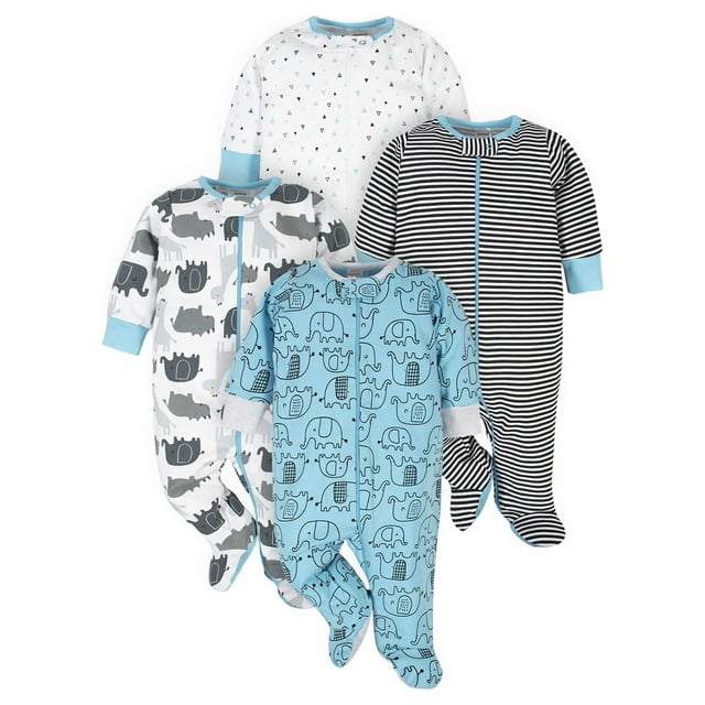 Onesies Brand Baby Boy Sleep 'n Plays Footed Pajamas, 4Pack (Newborn