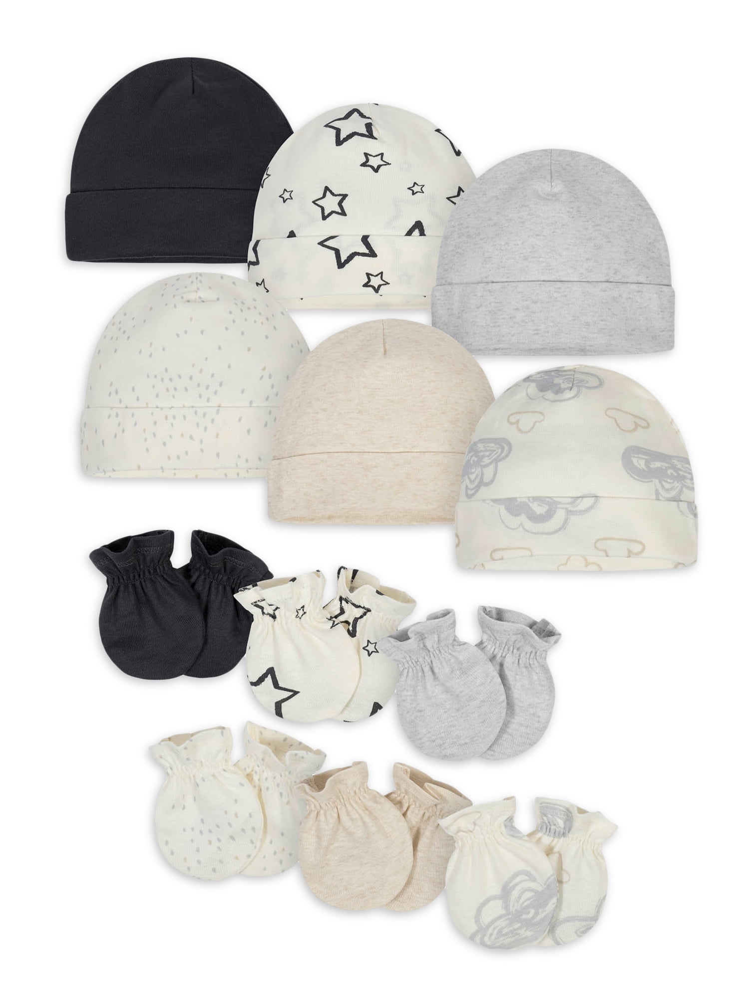 12Pack Baby Neutral Words Cap and Mitten Set