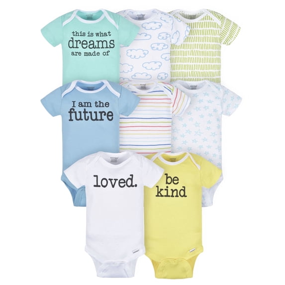 Onesies Brand Baby Boy or Girl Gender Neutral Short Sleeve Onesies Bodysuits, 8-Pack, Sizes Newborn-12M