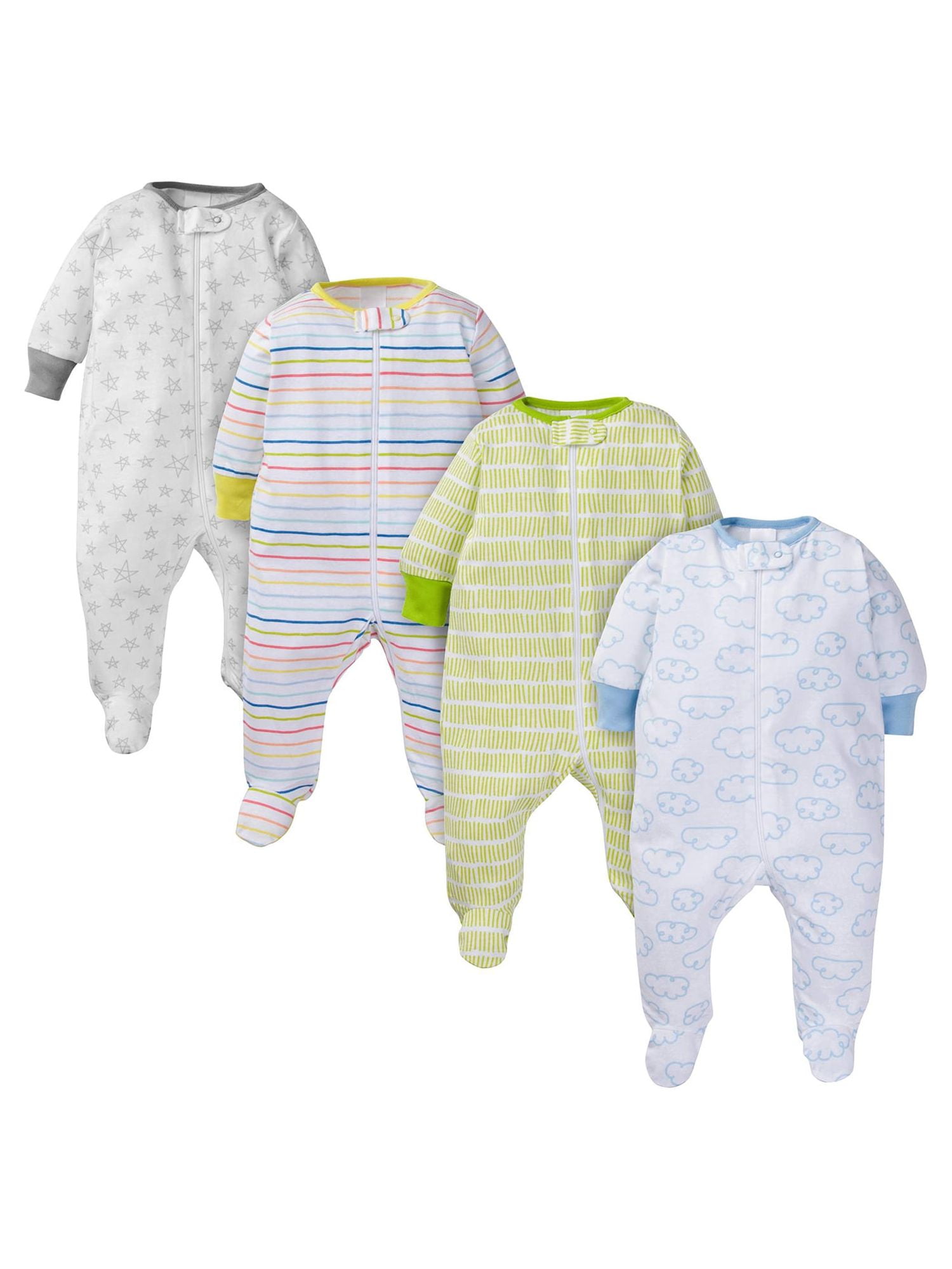 Onesies Brand Baby Boy or Girl Gender Neutral Sleep 'N Play Footed Pajamas, 4Pack