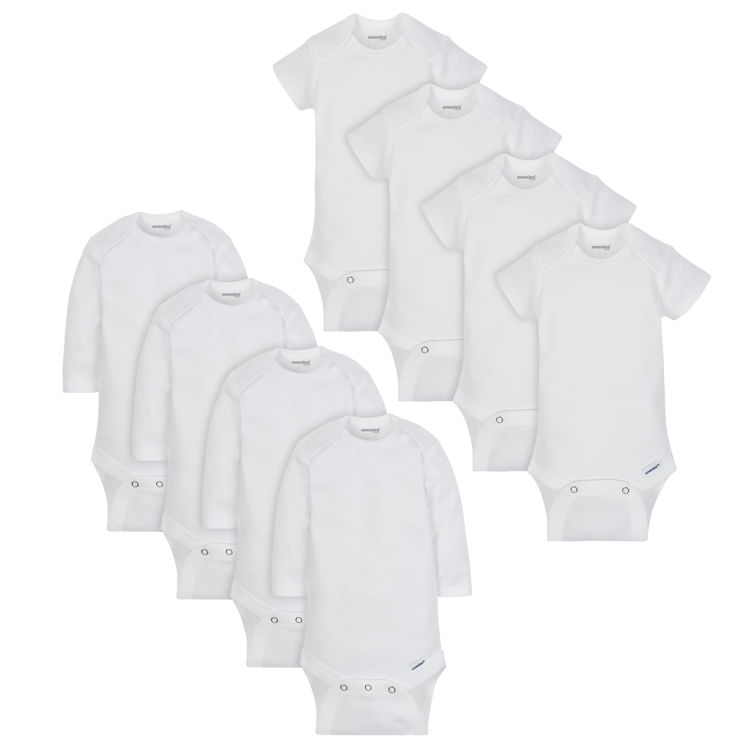 Onesies Brand Baby Boy or Girl Gender Neutral White Bodysuits Variety Short Sleeve Long Sleeve 8 Pack