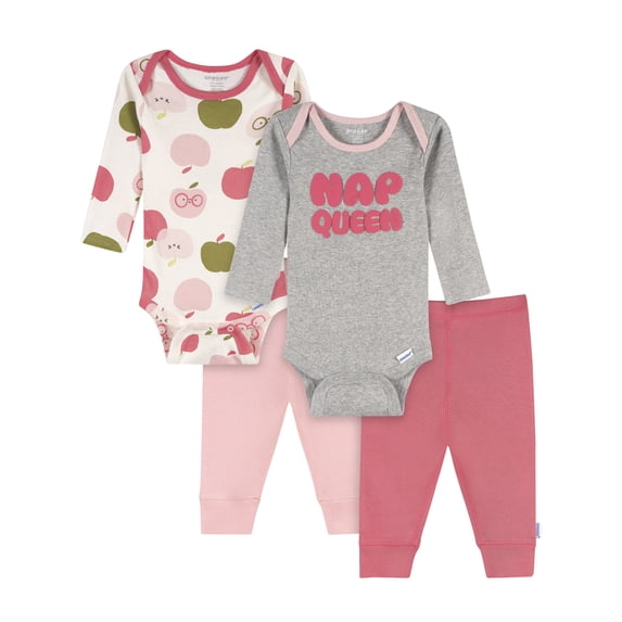 Onesies Brand Baby Girl 4pc Outfit Set, Sizes (Newborn - 12 Months)