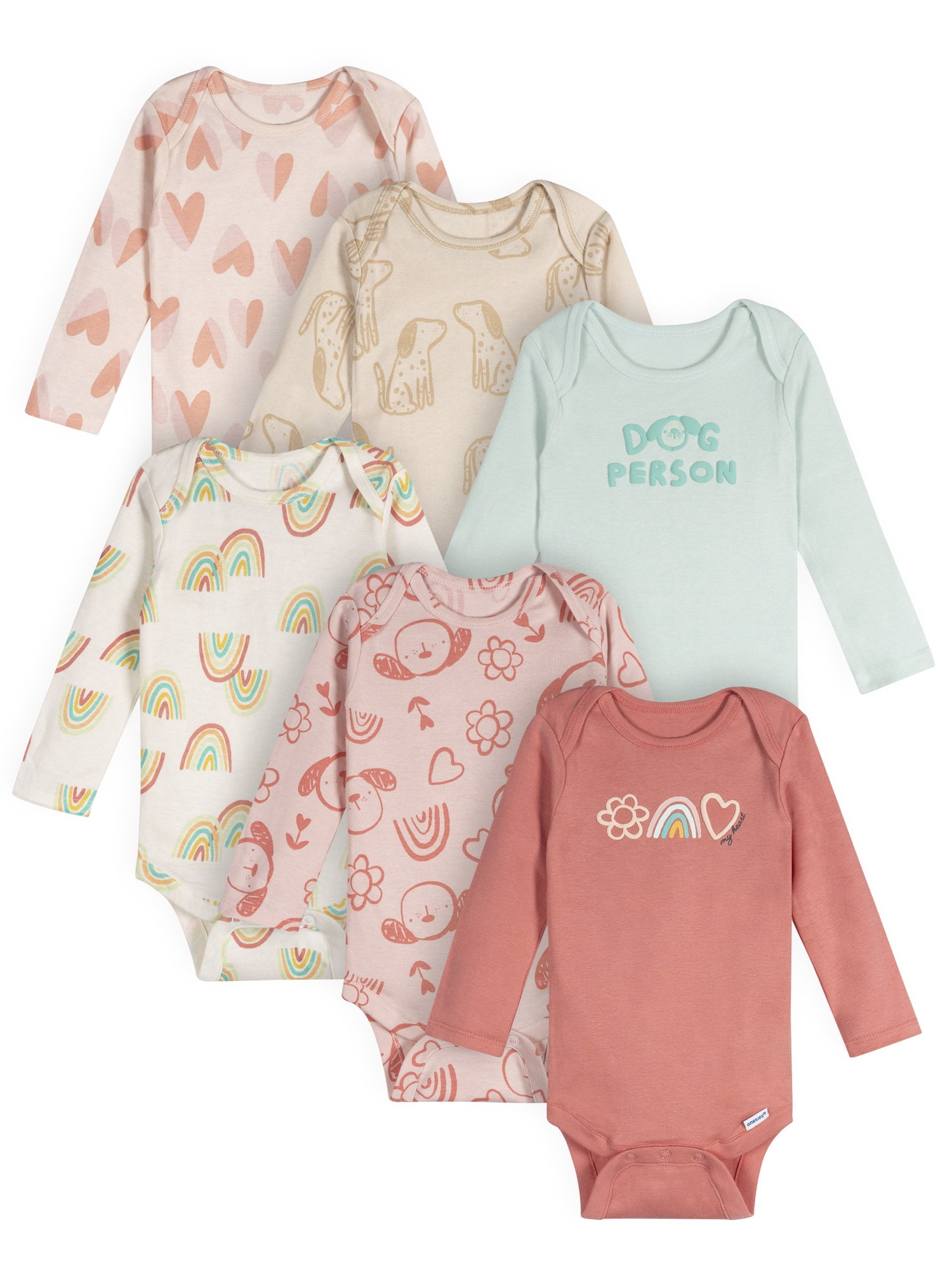 Onesies Brand Baby Girl 6pc Bodysuits, Sizes (0-3 Months - 12 Months)