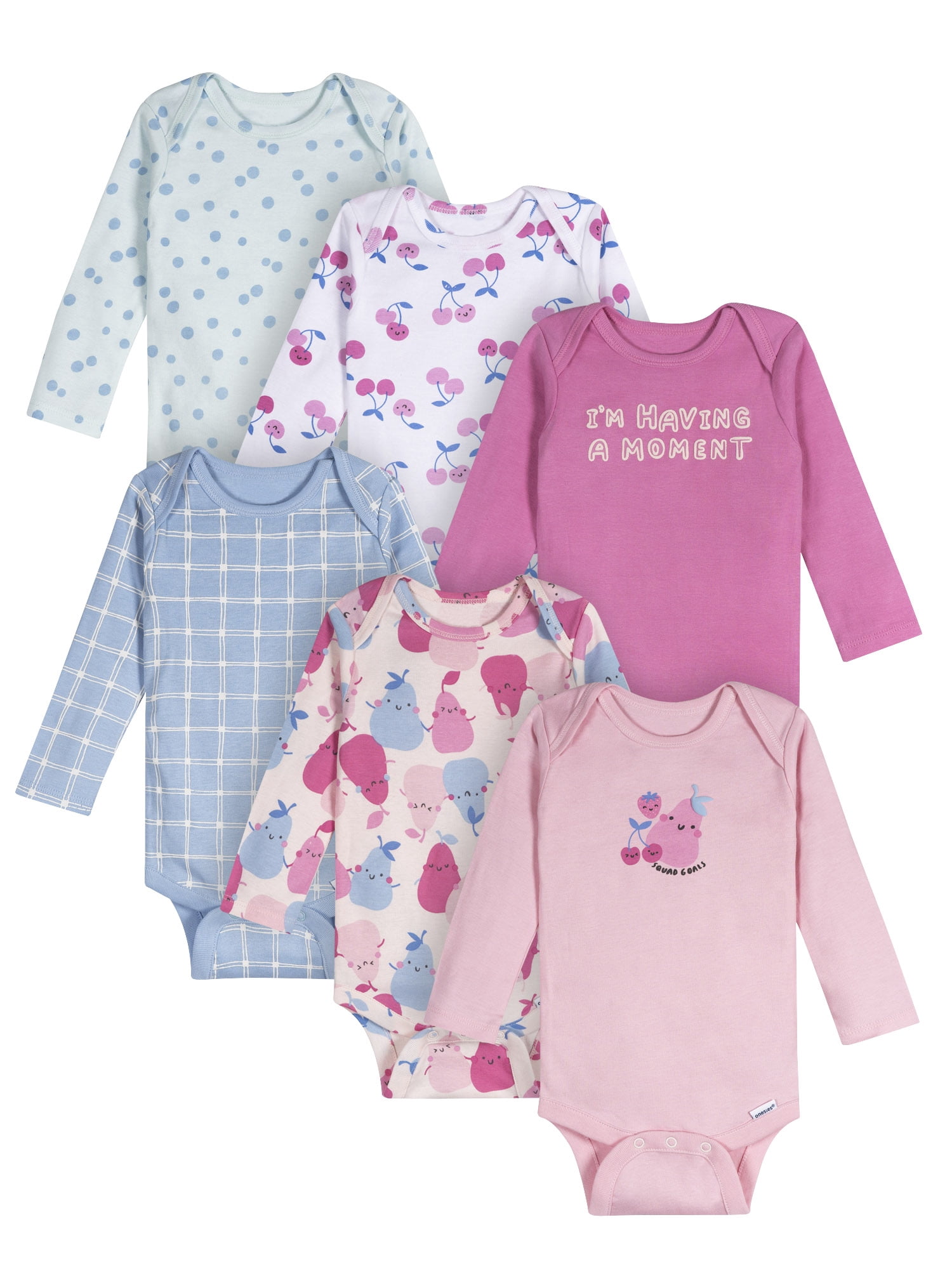 Onesies Brand Baby Girl 6pc Bodysuits, Sizes (0-3 Months - 12 Months)