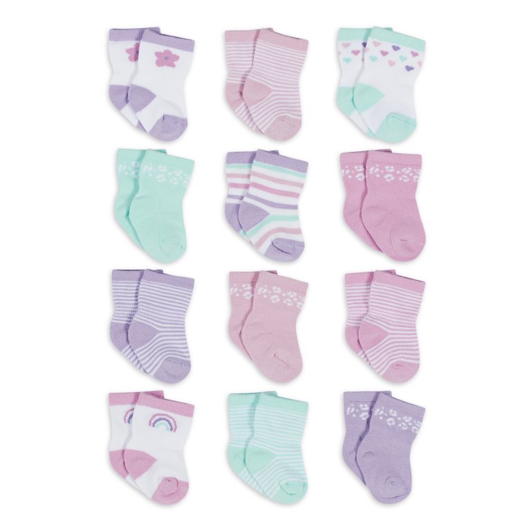 Onesies Brand Baby Girl Assorted Stay-On Jersey Crew Socks, 12-Pack