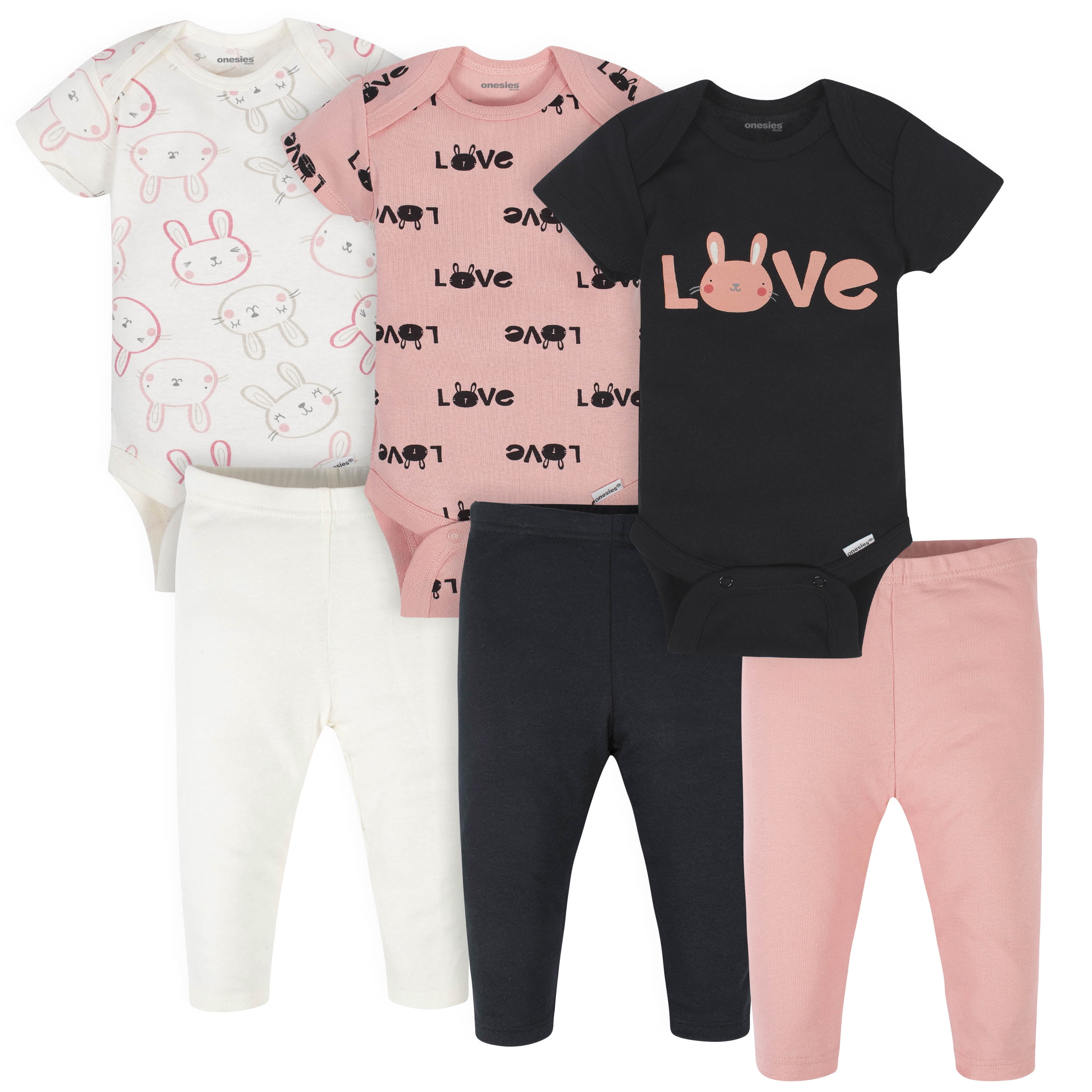 Brand Baby Girl Bodysuit & Pants Set, 6 Piece Outfit Set, Sizes Newborn - 12 Months