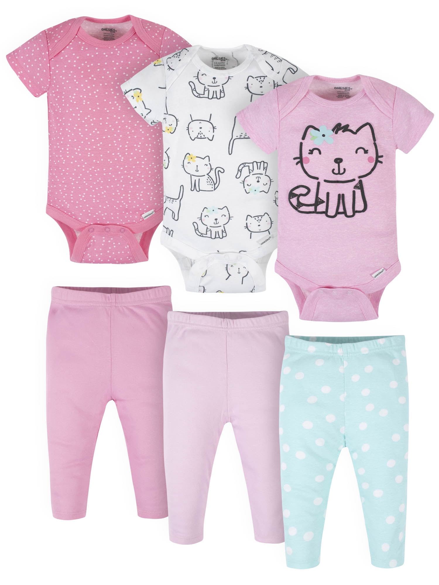 Onesies Brand Baby Girl Bodysuits & Pants, 6Piece Outfit Set
