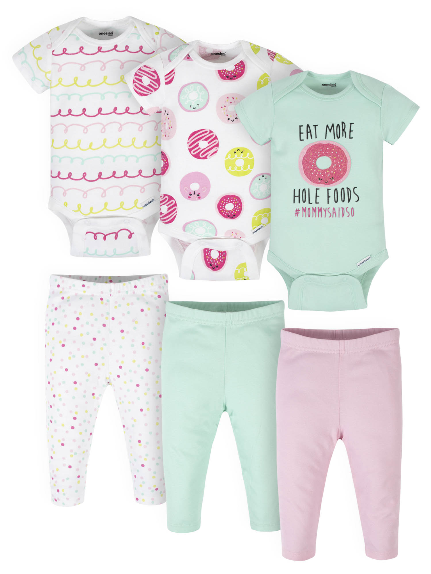 Onesies Brand Baby Girl Bodysuits & Pants, 6-Piece Outfit Set - image 1 of 9