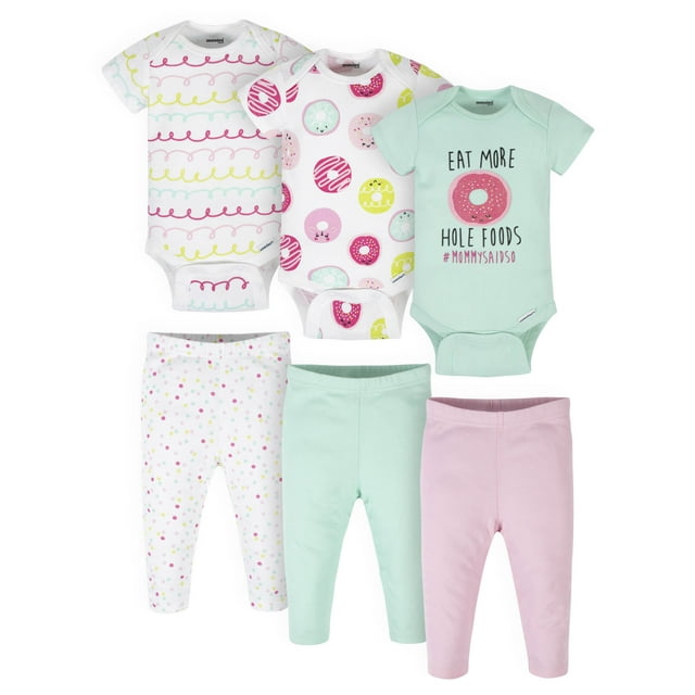 Onesies Brand Baby Girl Bodysuits & Pants, 6-Piece Outfit Set
