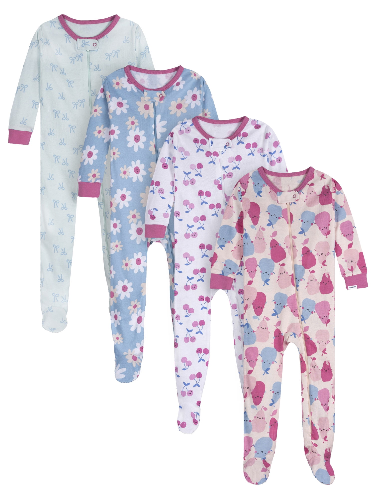 Onesies Brand Baby Girl Footed Pajamas, 4-Pack, Sizes Newborn - 24 Months