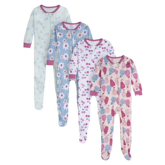 Onesies Brand Baby Girl Footed Pajamas, 4-Pack, Sizes Newborn - 24 Months