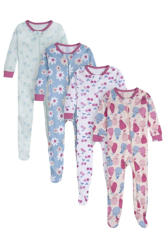 Brand Baby Girl Footed Pajamas, 4-Pack, Sizes Newborn - 24 Months