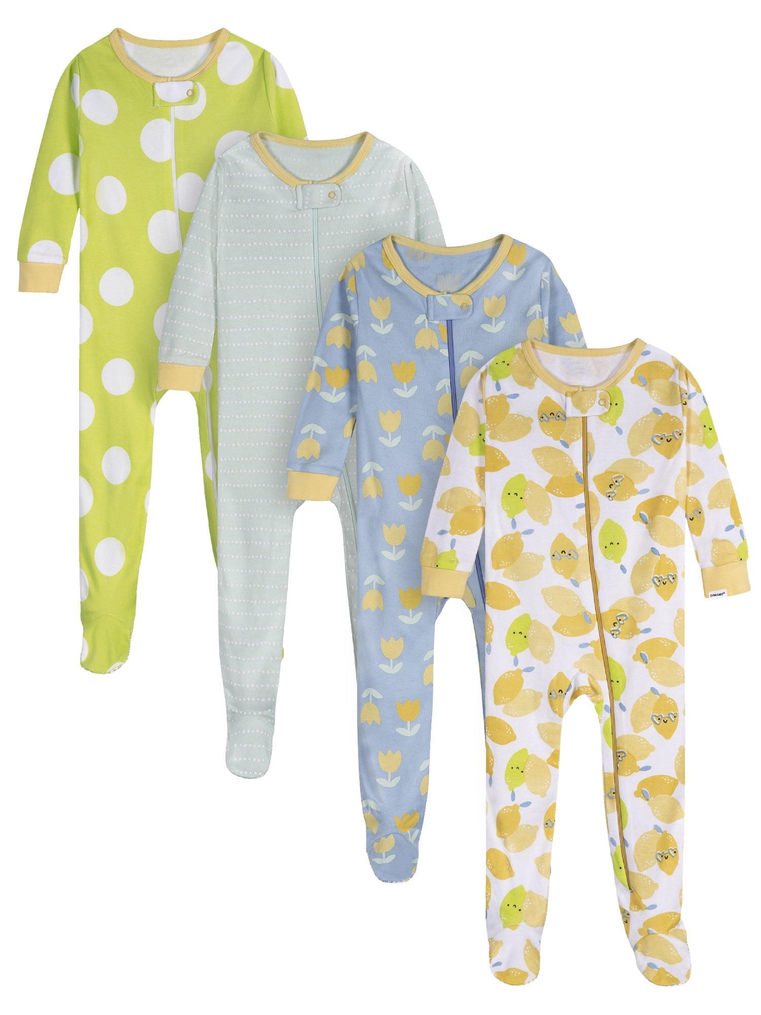 Onesies Brand Baby Girl Footed Pajamas, 4-Pack, Sizes Newborn - 24 Months