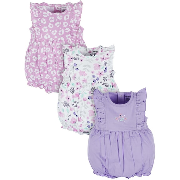 Onesies Brand Baby Girl Ruffle Sleeve Rompers, 3-Pack, Sizes, 0/3 Months - 24 Months