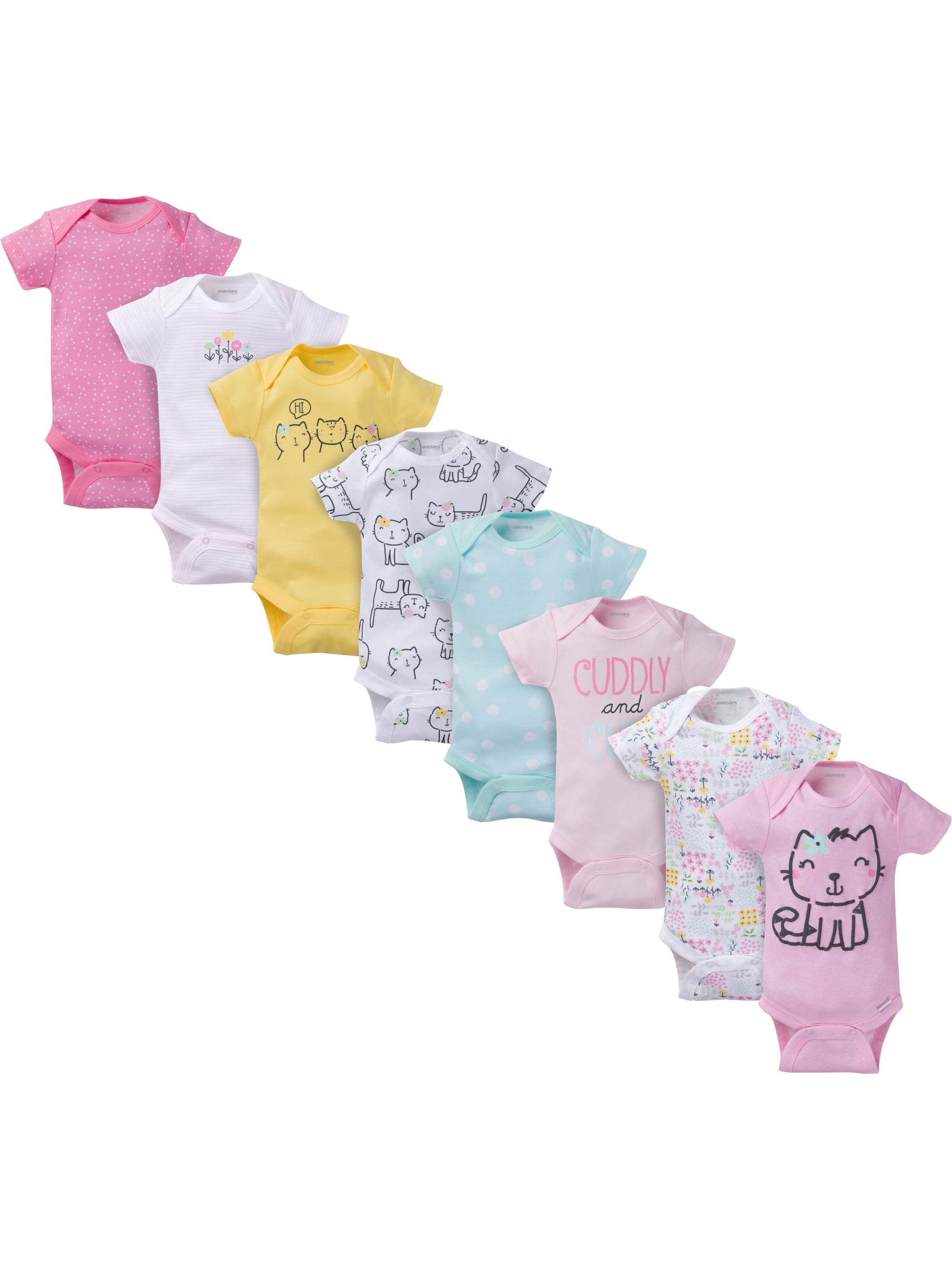 Onesies Brand Baby Girl Short Sleeve Onesies Bodysuits, 8Pack, Sizes