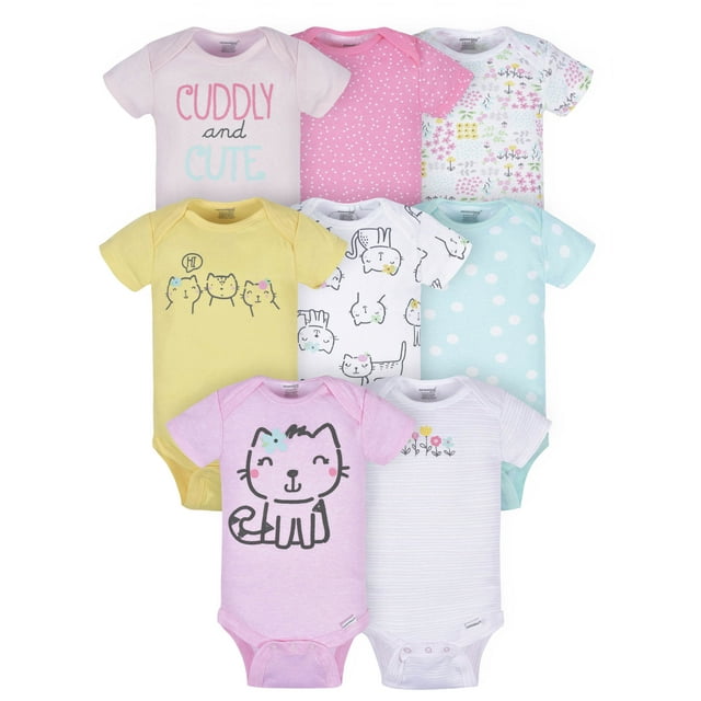 Onesies Brand Baby Girl Short Sleeve Onesies Bodysuits, 8Pack, Sizes
