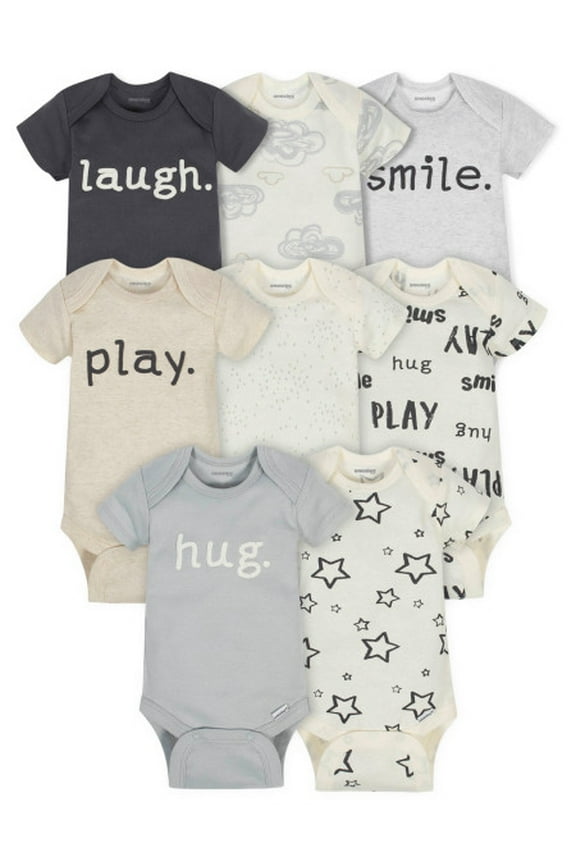 ® Brand Baby Boy or Girl Gender Neutral Short Sleeve Onesies Bodysuits, 8-Pack, Sizes Newborn-12M