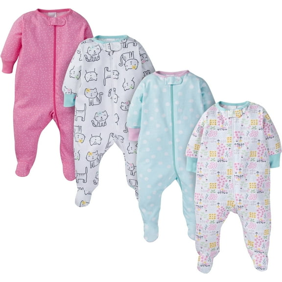Onesies Brand Baby Girl Sleep 'n Play Footed Pajamas, 4-Pack, Sizes Newborn-6/9 Months
