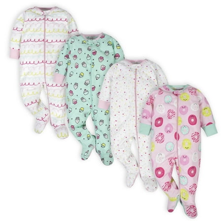 Onesies Brand Baby Girl Sleep 'n Play Footed Pajamas, 4-Pack, Sizes Newborn-6/9 Months