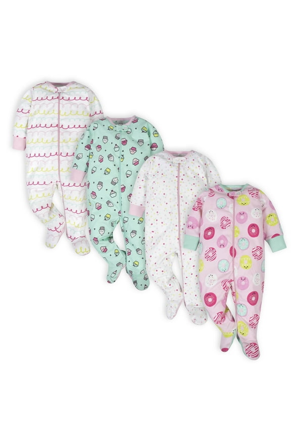 Brand Baby Girl Sleep 'n Play Footed Pajamas, 4-Pack, Sizes Newborn-6/9 Months