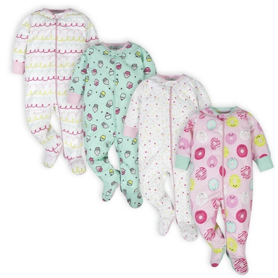 Onesies Brand Baby Girl Sleep 'n Play Footed Pajamas, 4-Pack, Sizes Newborn-6/9 Months