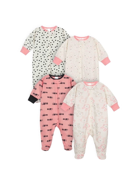 Brand Baby Girl Sleep 'n Play Footed Pajamas, 4-Pack, Sizes Newborn-6/9 Months