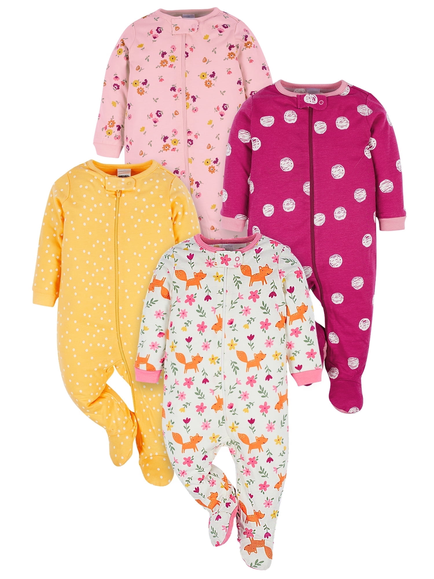 Onesies Brand Baby Girl Sleep 'n Play Footed Pajamas, 4-Pack, Sizes Newborn-6/9 Months