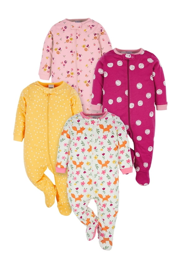 Brand Baby Girl Sleep 'n Play Footed Pajamas, 4-Pack, Sizes Newborn-6/9 Months