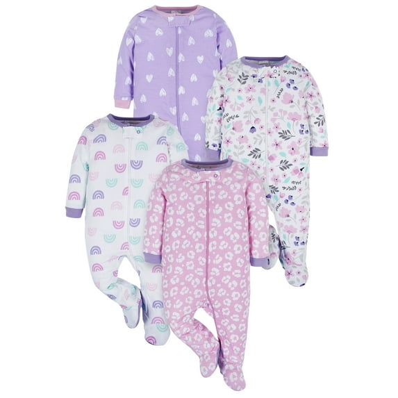 Onesies Brand Baby Girl Sleep 'n Play Footed Pajamas, 4-Pack, Sizes Newborn-6/9 Months