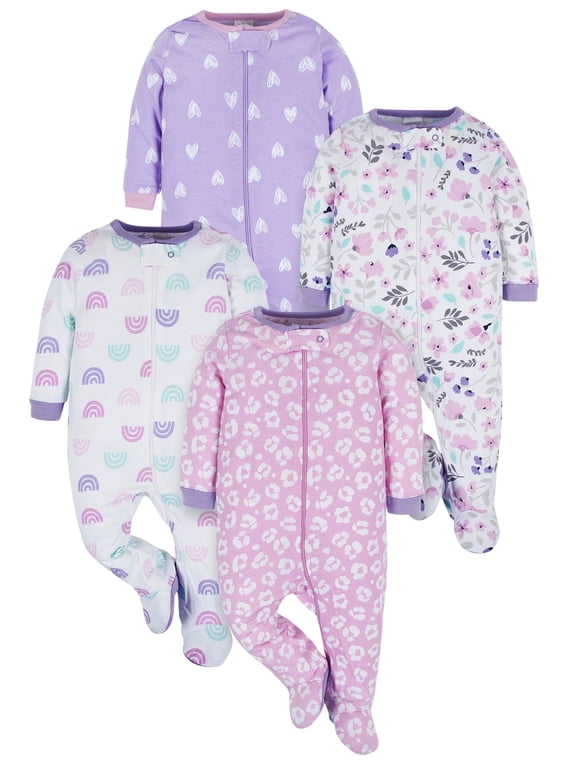 Brand Baby Girl Sleep 'n Play Footed Pajamas, 4-Pack, Sizes Newborn-6/9 Months