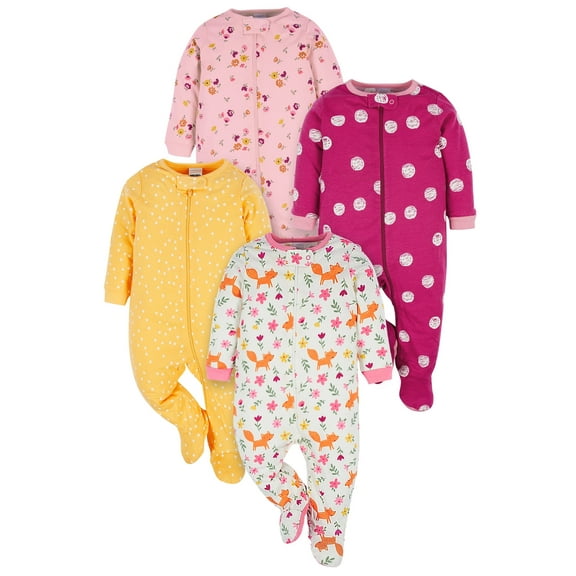 Onesies Brand Baby Girl Sleep 'n Play Footed Pajamas, 4-Pack, Sizes Newborn-6/9 Months