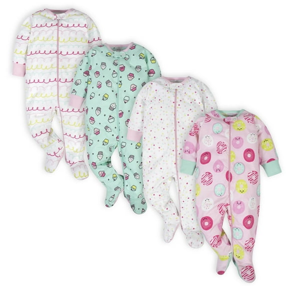 Onesies Brand Baby Girl Sleep 'n Play Footed Pajamas, 4-Pack, Sizes Newborn-6/9 Months