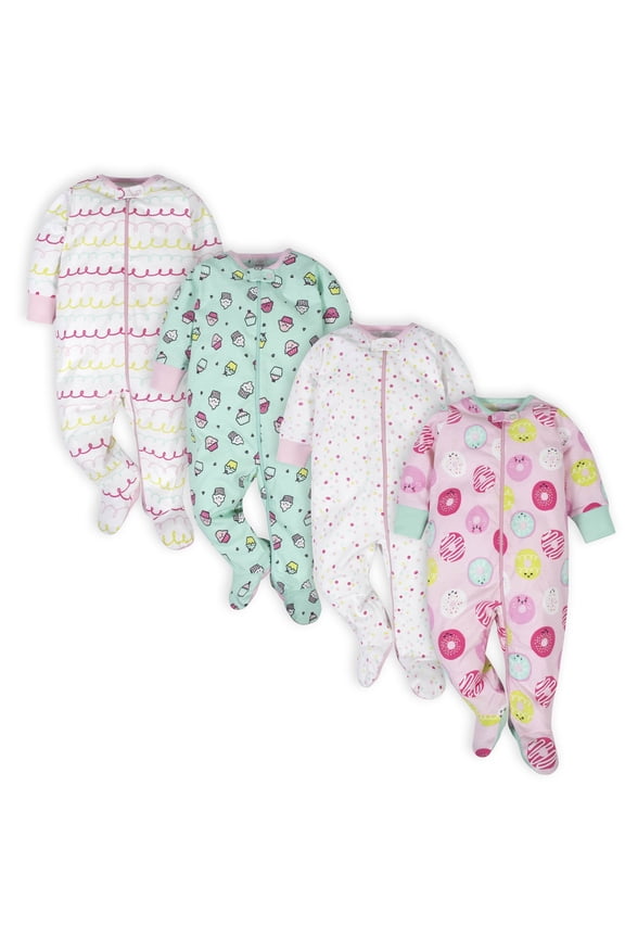 Brand Baby Girl Sleep 'n Play Footed Pajamas, 4-Pack, Sizes Newborn-6/9 Months